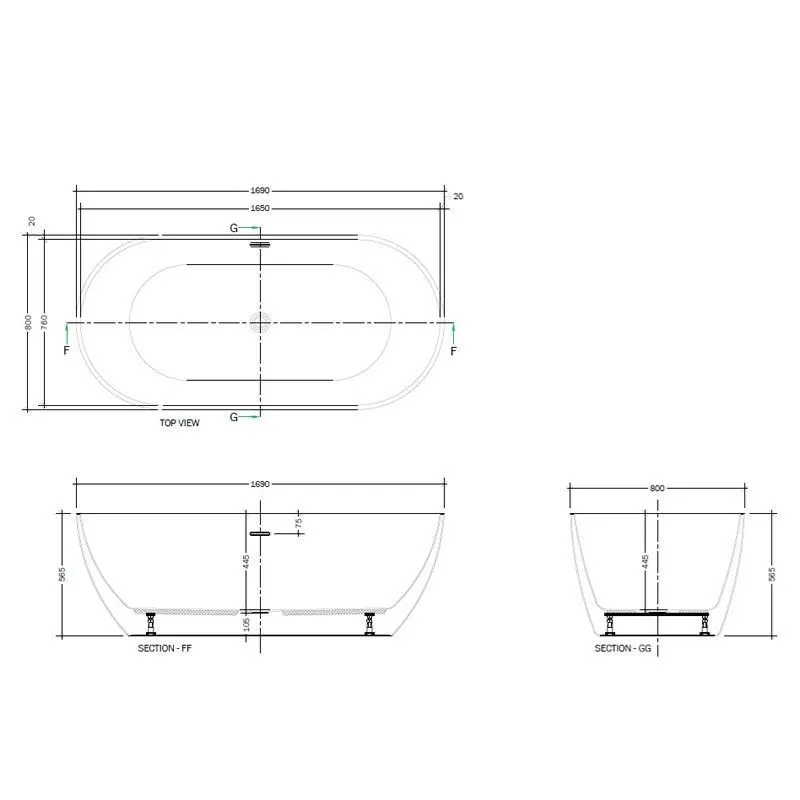 Jaquar Saipan Freestanding Bathtub, 1690 x 800 x 445 mm JBT-WHT-FSBT177544X Standard - image 2