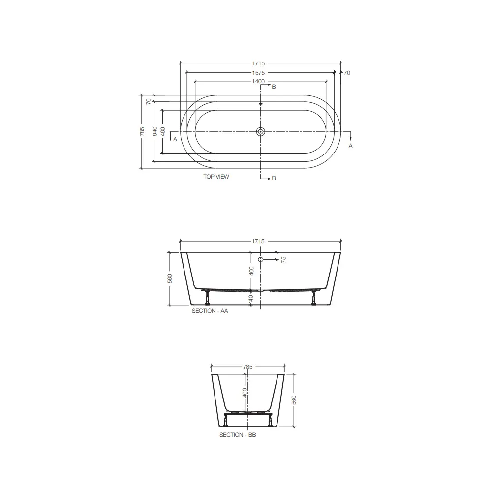 Jaquar Julia Freestanding Bathtub, 1715 x 785 x 400 mm JBT-WHT-FSBT177840X Standard - image 2
