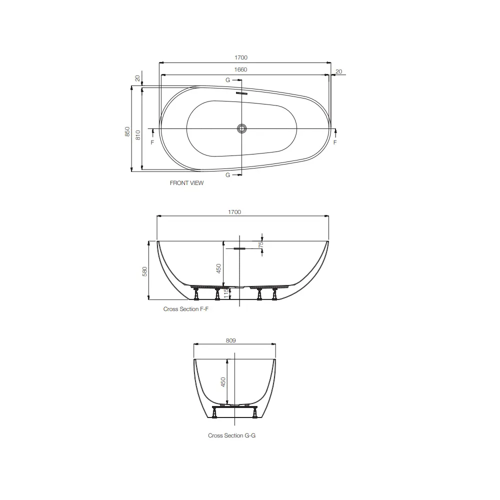 Jaquar Eggy Freestanding Bathtub, 1700 x 850 x 450 mm JBT-WHT-FSBTPB278X Standard - image 2