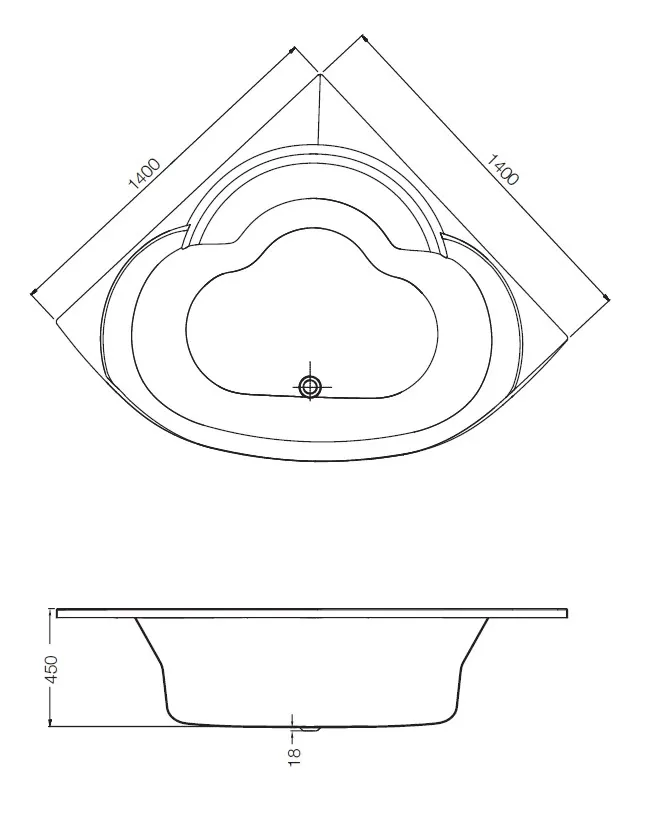 Jaquar Fusion Built-In Bathtub, 1400 x 1400 x 450 mm JBT-WHT-FUSN140X Standard - image 2