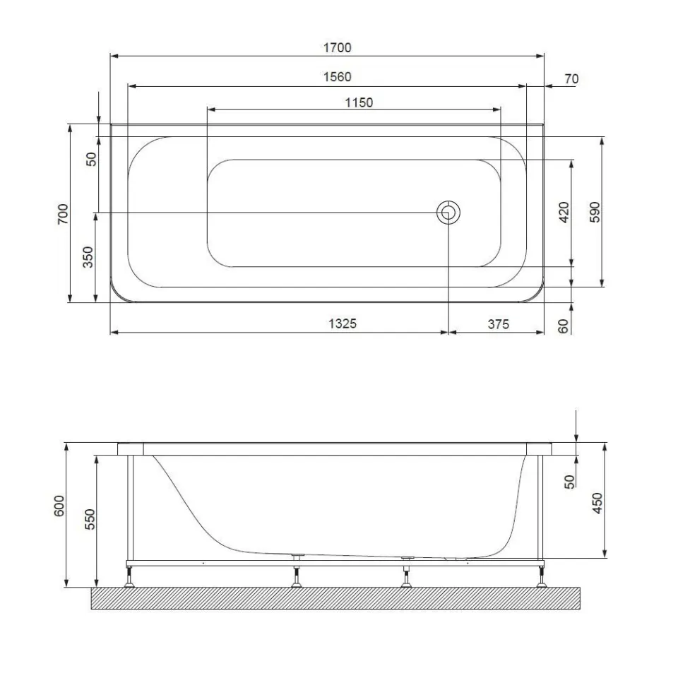 Jaquar Laguna Built-In Bathtub, 1700 x 700 x 450 mm JBT-WHT-LAGUNA170FX Standard - image 2
