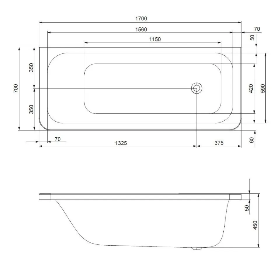 Jaquar Laguna Built-In Bathtub, 1700 x 700 x 450 mm JBT-WHT-LAGUNA170X Standard - image 2