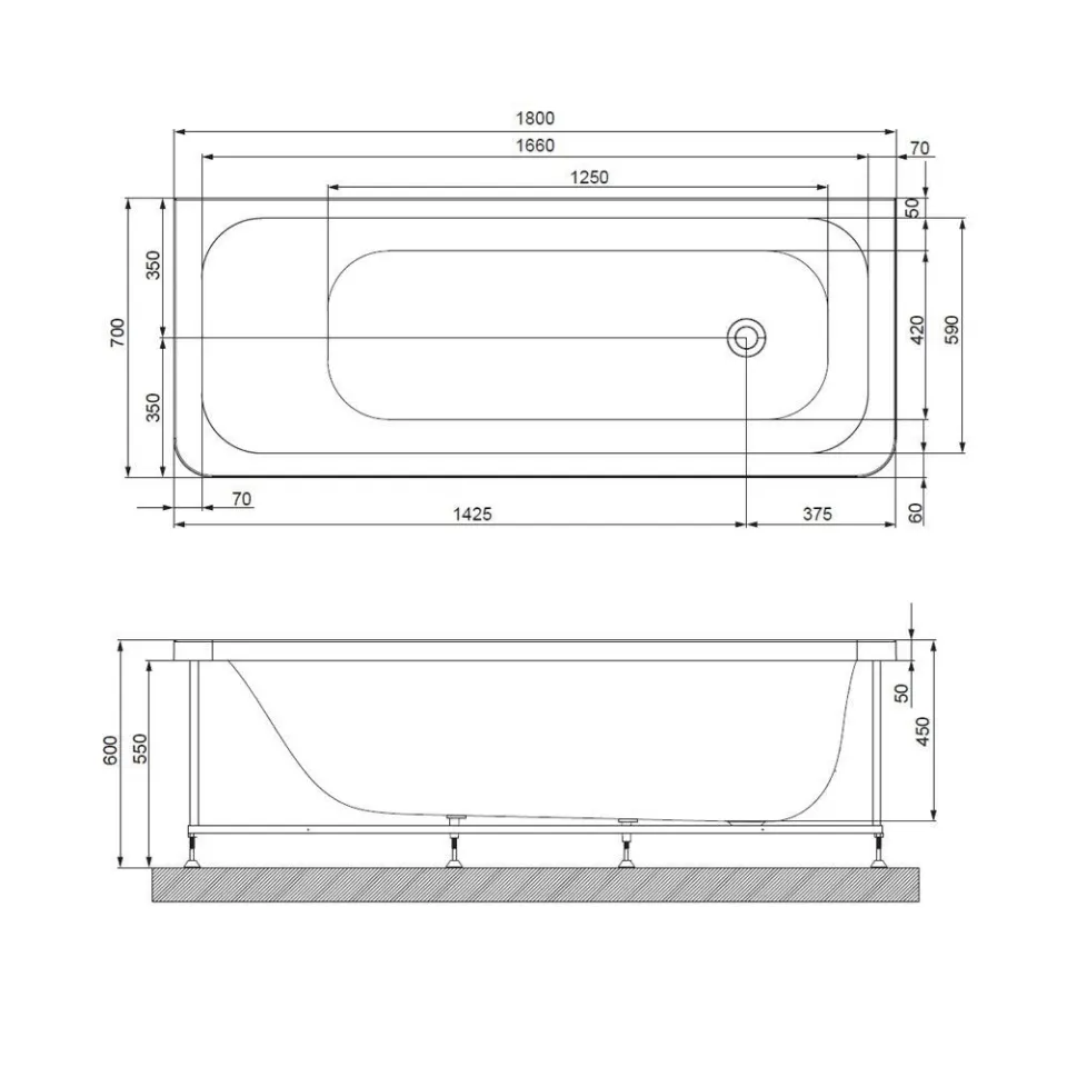 Jaquar Laguna Built-In Bathtub, 1800 x 700 x 450 mm JBT-WHT-LAGUNA180FX Standard - image 2