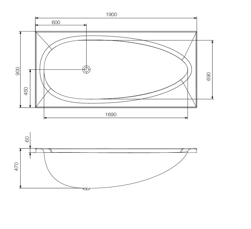 Jaquar Vignette Prime Built-In Bathtub, 1900 x 900 x 470 mm JBT-WHT-VGNTP190X Standard - image 2
