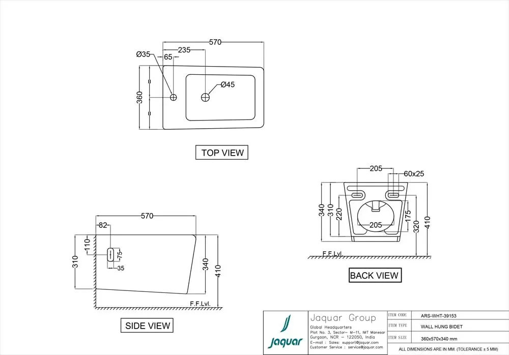 Jaquar Aria Wall Hung Bidet, 360 x 570 x 340 mm ARS-WHT-39153 White - image 2