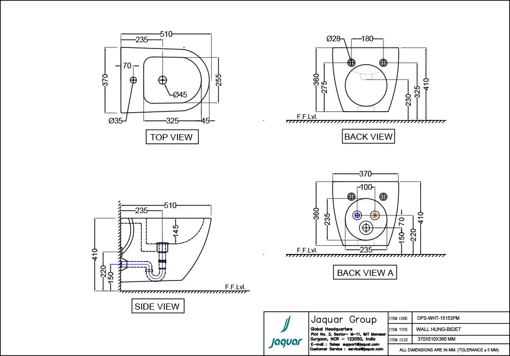 Jaquar Opal Prime Blind Installation Wall Hung Bidet, 370 x 510 x 360 mm OPS-BLM-15153PM Black Matt - image 2