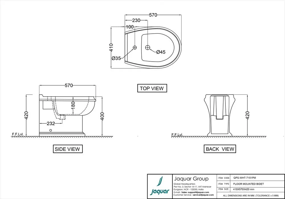Jaquar Queens Prime Floor Mounted Bidet, 410 x 570 x 420 mm QPS-WHT-7151PM White - image 2