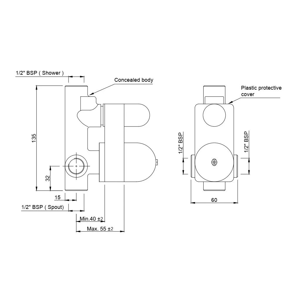 Jaquar 2 Way Diverter Concealed Body, 35mm Cartridge with Button Allied series ALD-CHR-055N Chrome - image 2