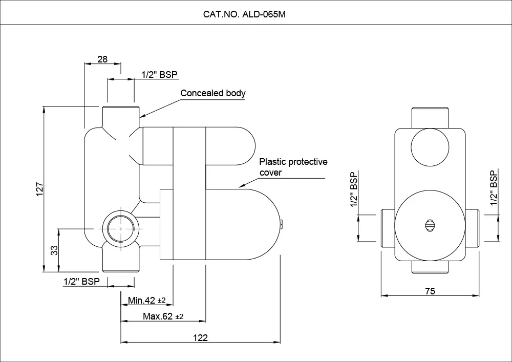 Jaquar 2 Way Diverter Concealed Body, 40mm Cartridge with Button Allied series ALD-CHR-065M Chrome - image 2