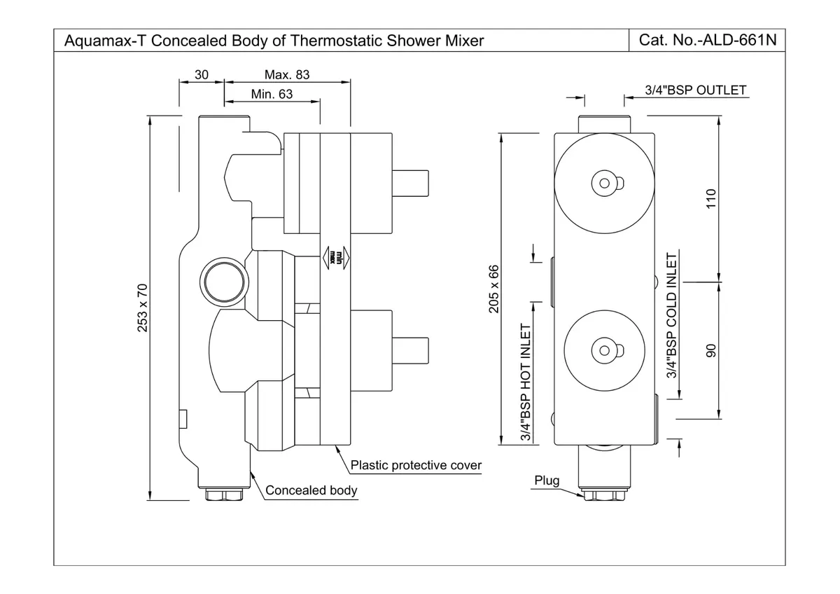 Jaquar Thermostatic Mixer Concealed Body with 1 Way Diverter Aquamax series ALD-CHR-661N Standard - image 2
