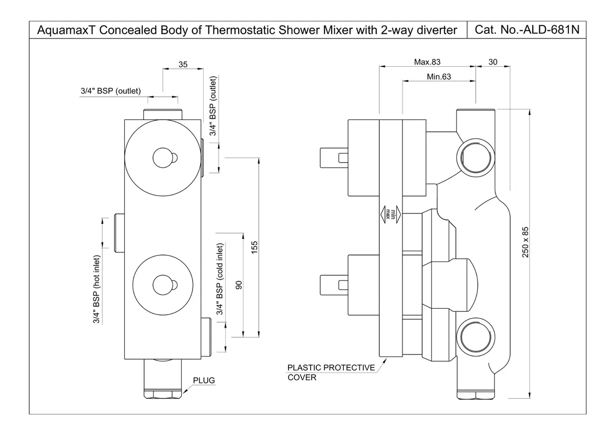 Jaquar Thermostatic Mixer Concealed Body with 2 Way Diverter Aquamax series ALD-CHR-681N Standard - image 2