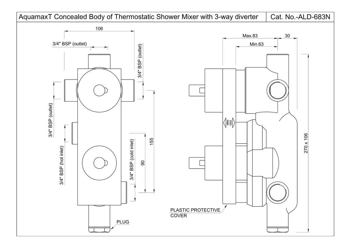 Jaquar Thermostatic Mixer Concealed Body with 3 Way Diverter Aquamax series ALD-CHR-683N Standard - image 2