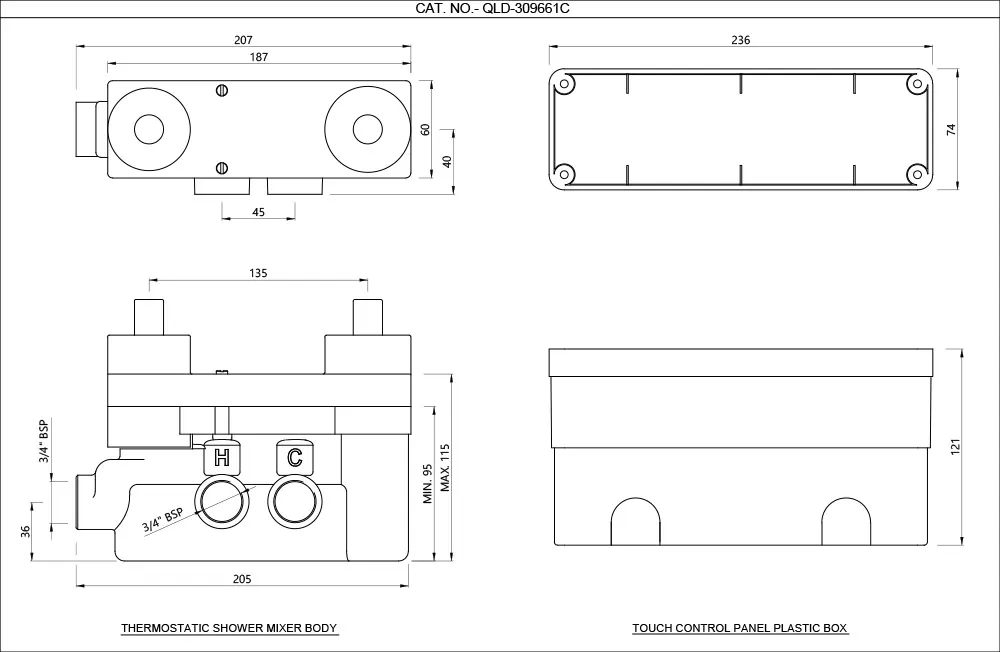 Jaquar Qloud Concealed Thermostatic Shower Mixer Body with Touch Control Box QLD-CHR-309661C Standard - image 2