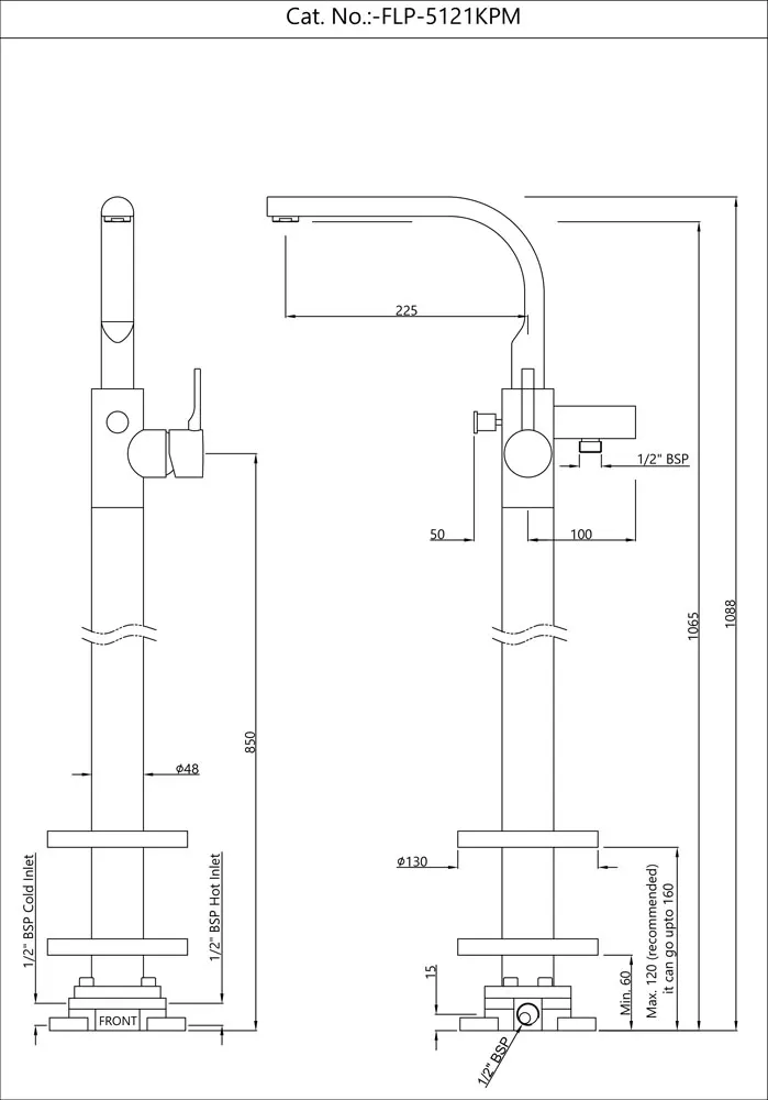 Jaquar Exposed Parts of Floor Mounted Single Lever Bath Mixer Florentine Prime series FLP-BLM-5121KPM Black Matt - image 2