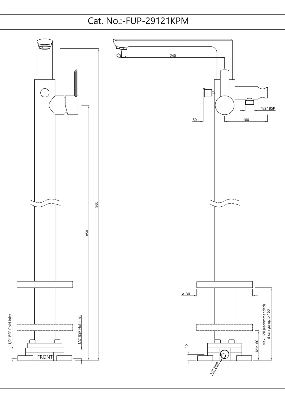 Jaquar Exposed Parts of Floor Mounted Single Lever Bath Mixer Fusion Prime series FUP-BCH-29121KPM Black Chrome - image 2