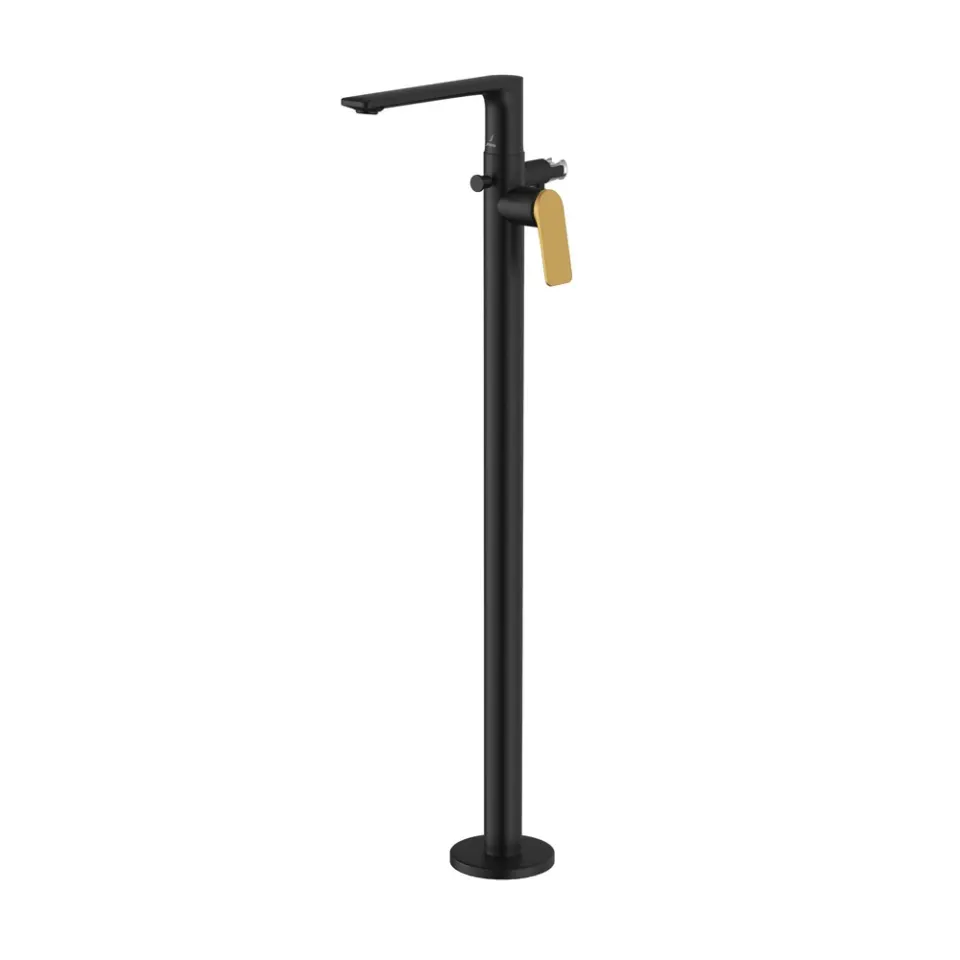 Jaquar Exposed Parts of Floor Mounted Single Lever Bath Mixer - Lever: Gold Matt PVD | Body: Black Matt Laguna Faucets series LAG-BGM-91121K Standard - image 1