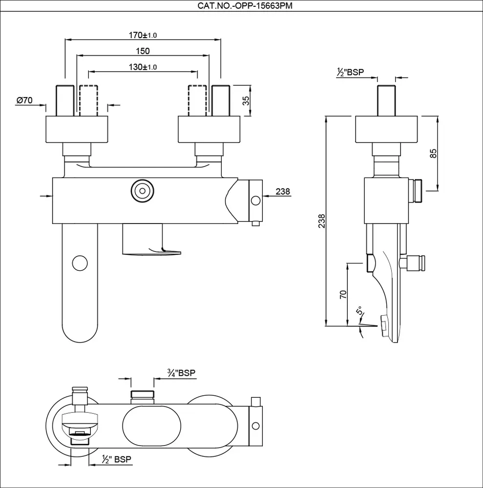 Jaquar Exposed Thermostatic Bath & Shower Mixer 3-in-1 System Thermostatic Mixers series OPP-BCH-15663PM Black Chrome - image 2