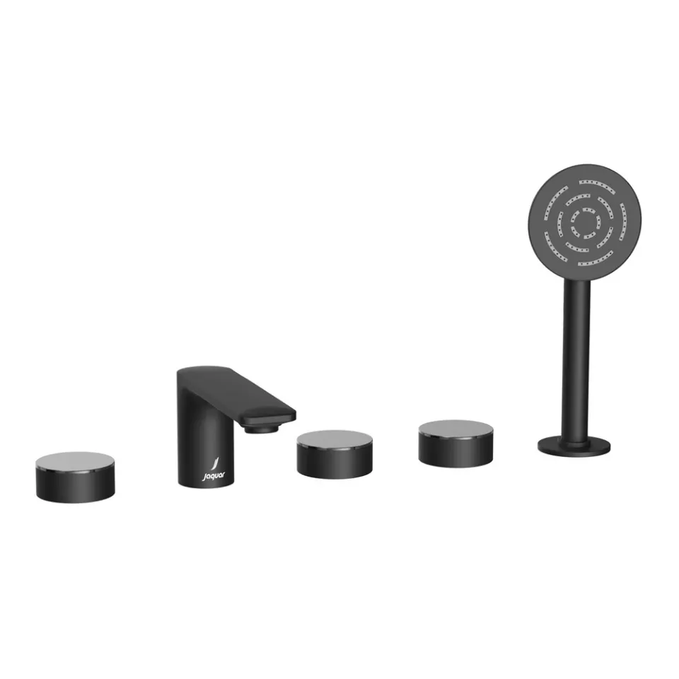 Jaquar 5-Hole Bath Tub Mixer - Lever: Black Chrome | Body: Black Matt Laguna Faucets series LAG-BBC-91287 Standard - image 1