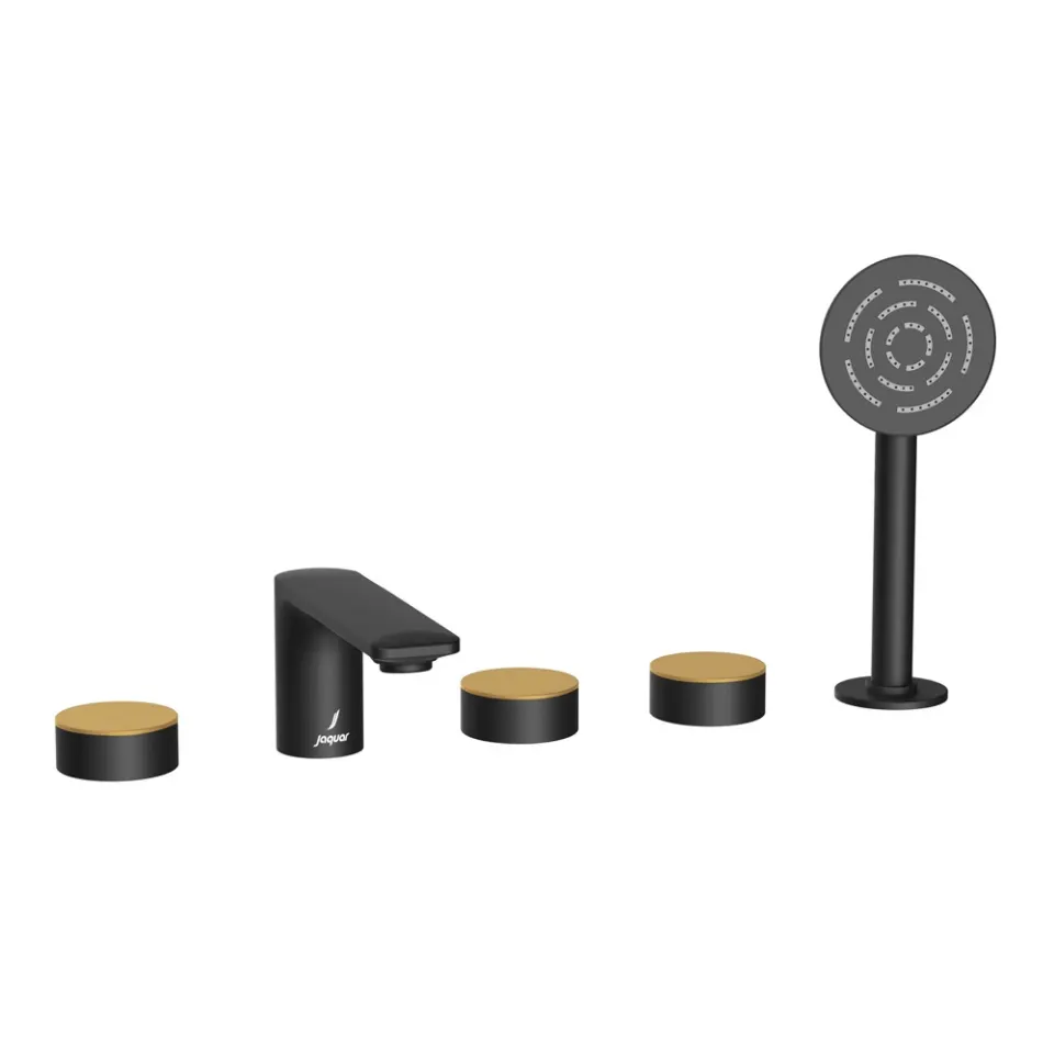 Jaquar 5-Hole Bath Tub Mixer - Lever: Gold Matt PVD | Body: Black Matt Laguna Faucets series LAG-BGM-91287 Standard - image 1
