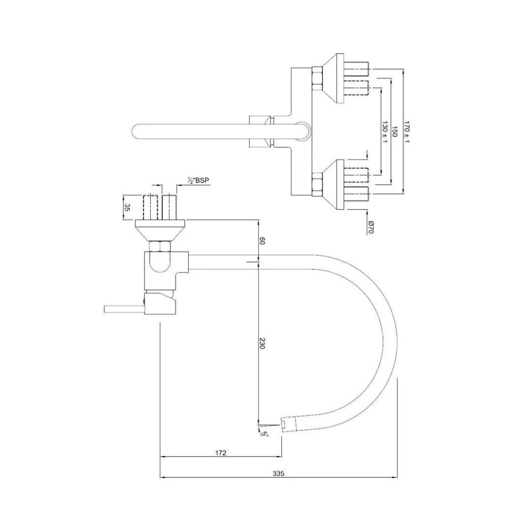 Jaquar wall mounted regular kitchen sink mixer Florentine FLR-5165 with swinging spout in chrome finish FLR-CHR-5165 Standard - image 2