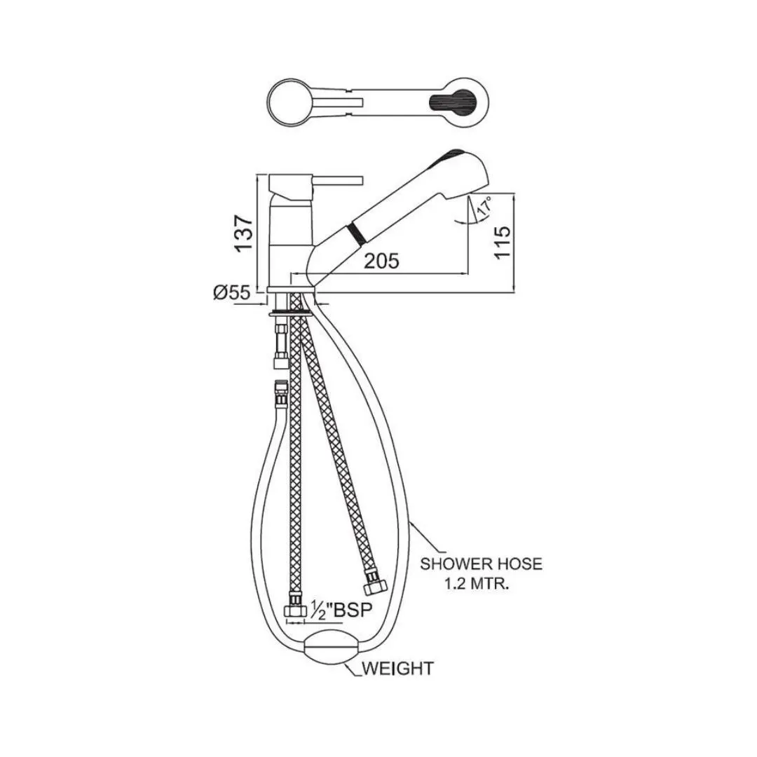 Jaquar table mounted pull-out kitchen sink mixer Florentine FLR-5177B with extractable hand shower spout in chrome finish FLR-CHR-5177B Standard - image 2