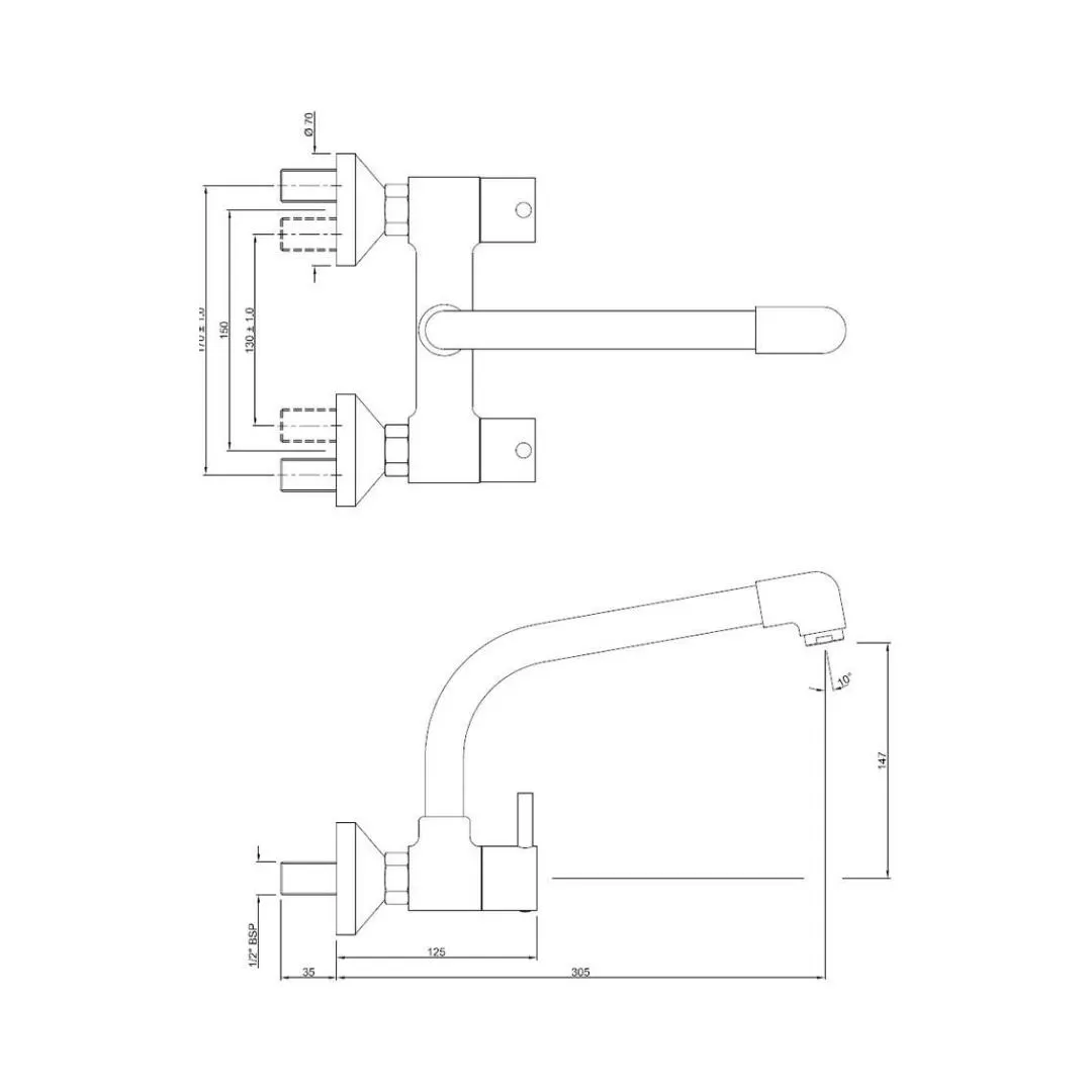 Jaquar wall mounted regular kitchen sink mixer Florentine FLR-5309ND with swinging spout in chrome finish FLR-CHR-5309ND Standard - image 2