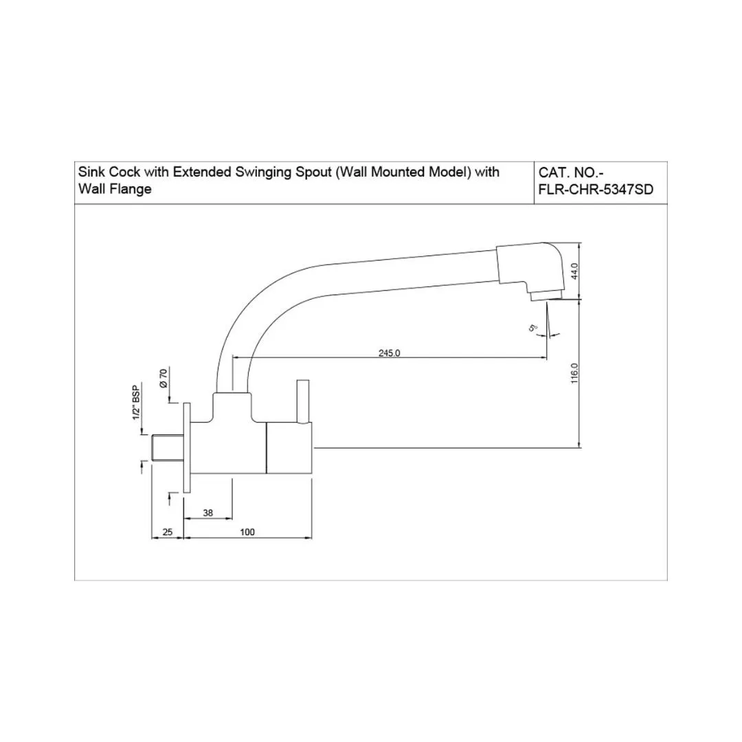Jaquar wall mounted regular kitchen sink tap Florentine FLR-5347SD with swinging spout in chrome finish FLR-CHR-5347SD Standard - image 2