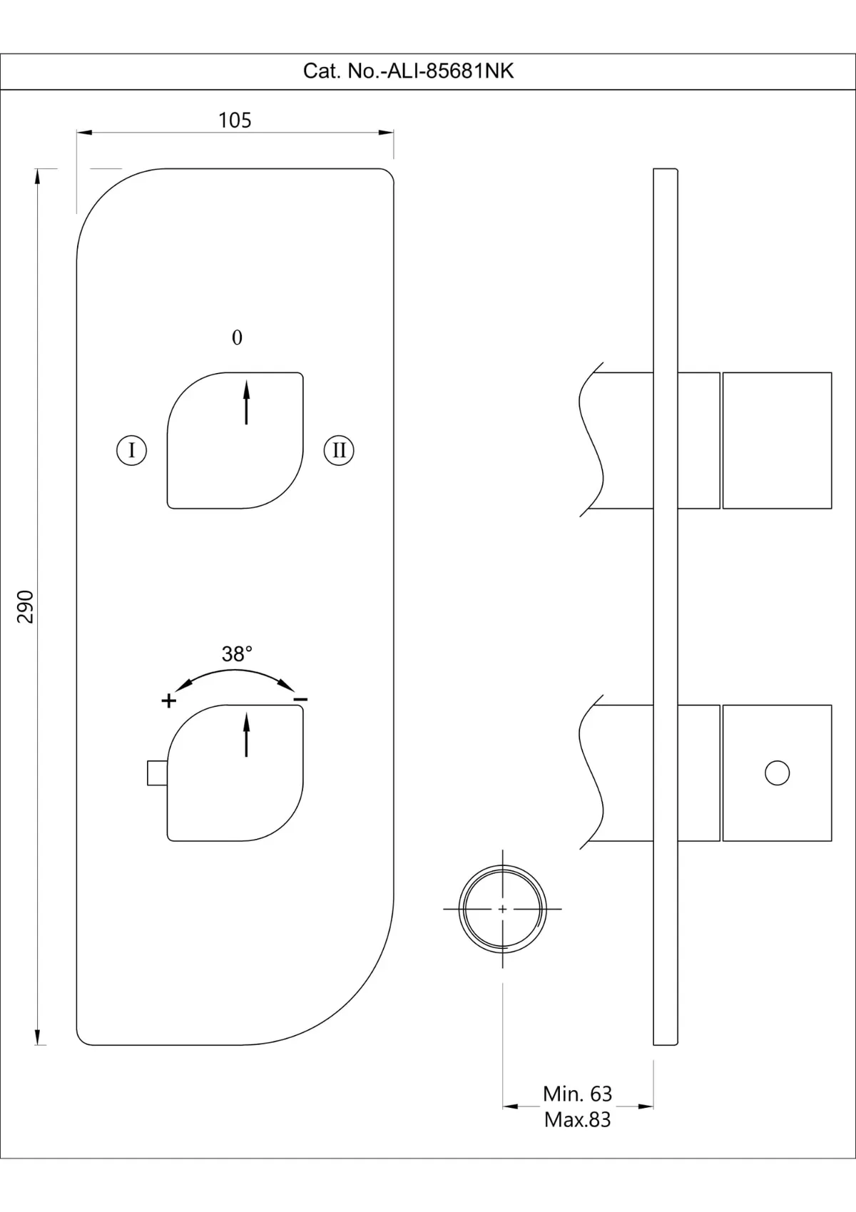 Jaquar Aquamax Thermostatic Mixer Exposed Parts Kit, 2 Way Diverter Alive series ALI-BLM-85681NK Black Matt - image 2