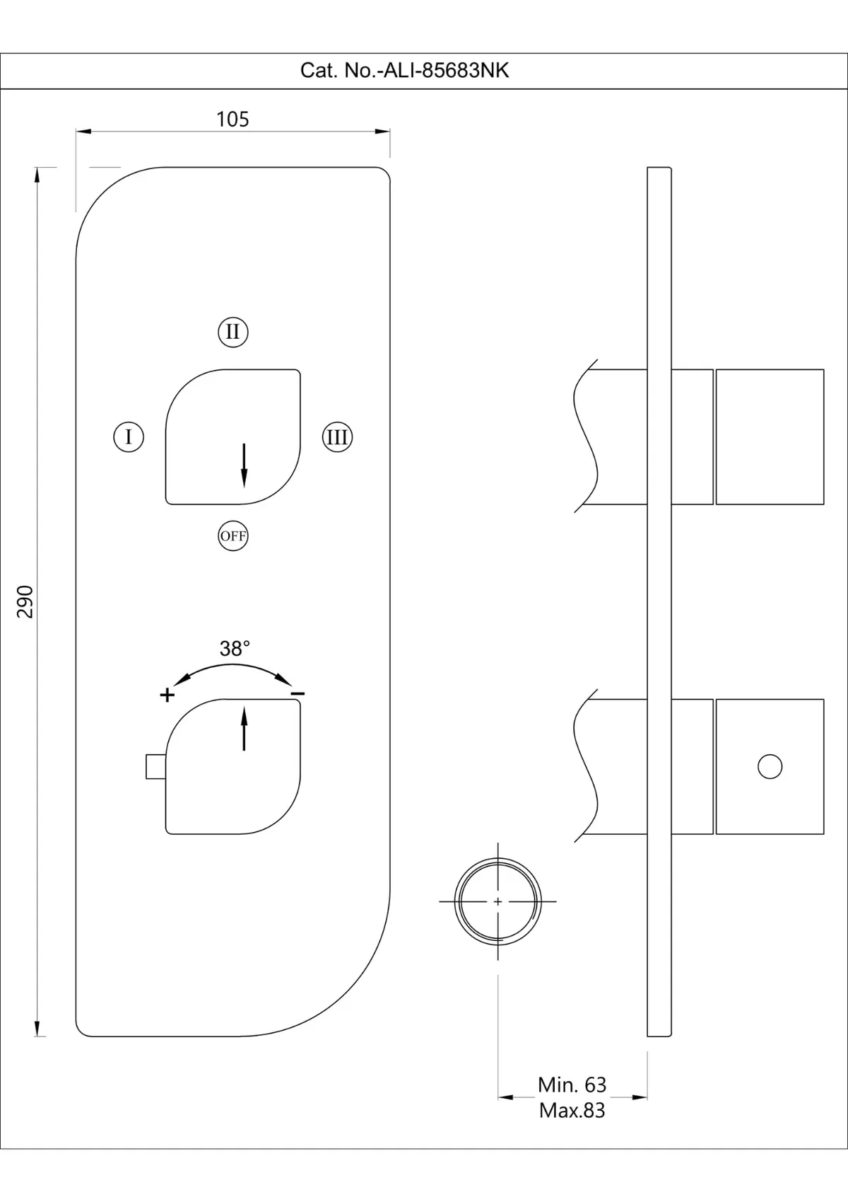 Jaquar Aquamax Thermostatic Mixer Exposed Parts Kit, 3 Way Diverter Alive series ALI-BLM-85683NK Black Matt - image 2
