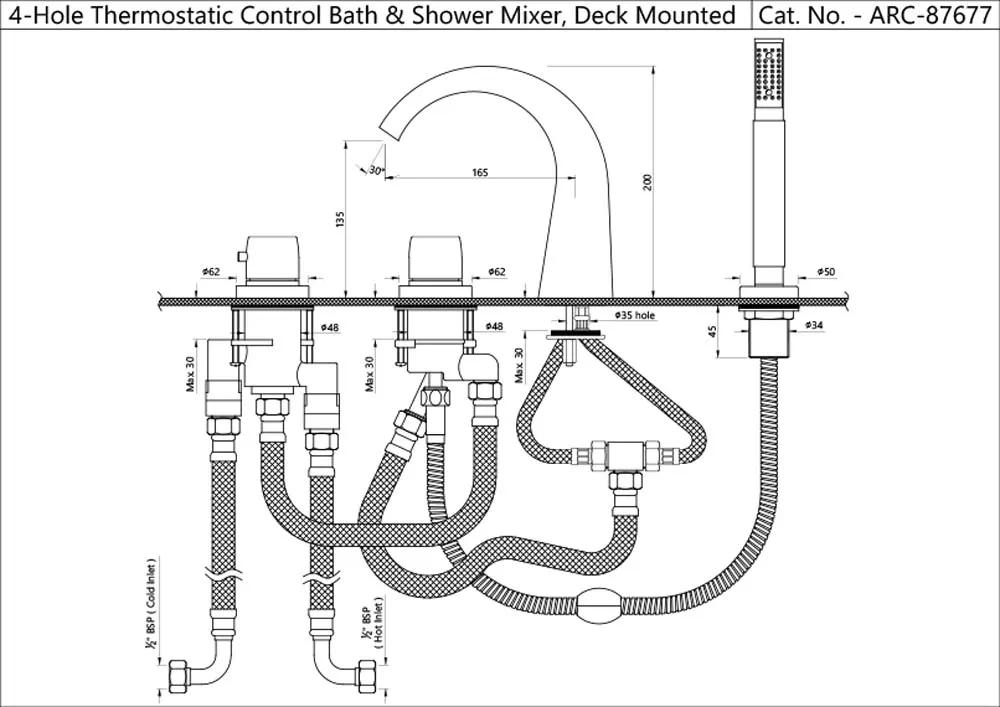 Jaquar 2 Way Thermostatic Bath Filler, 4 Hole Deck Mounted Thermostatic Mixers series ARC-BLM-87677 Black Matt - image 2