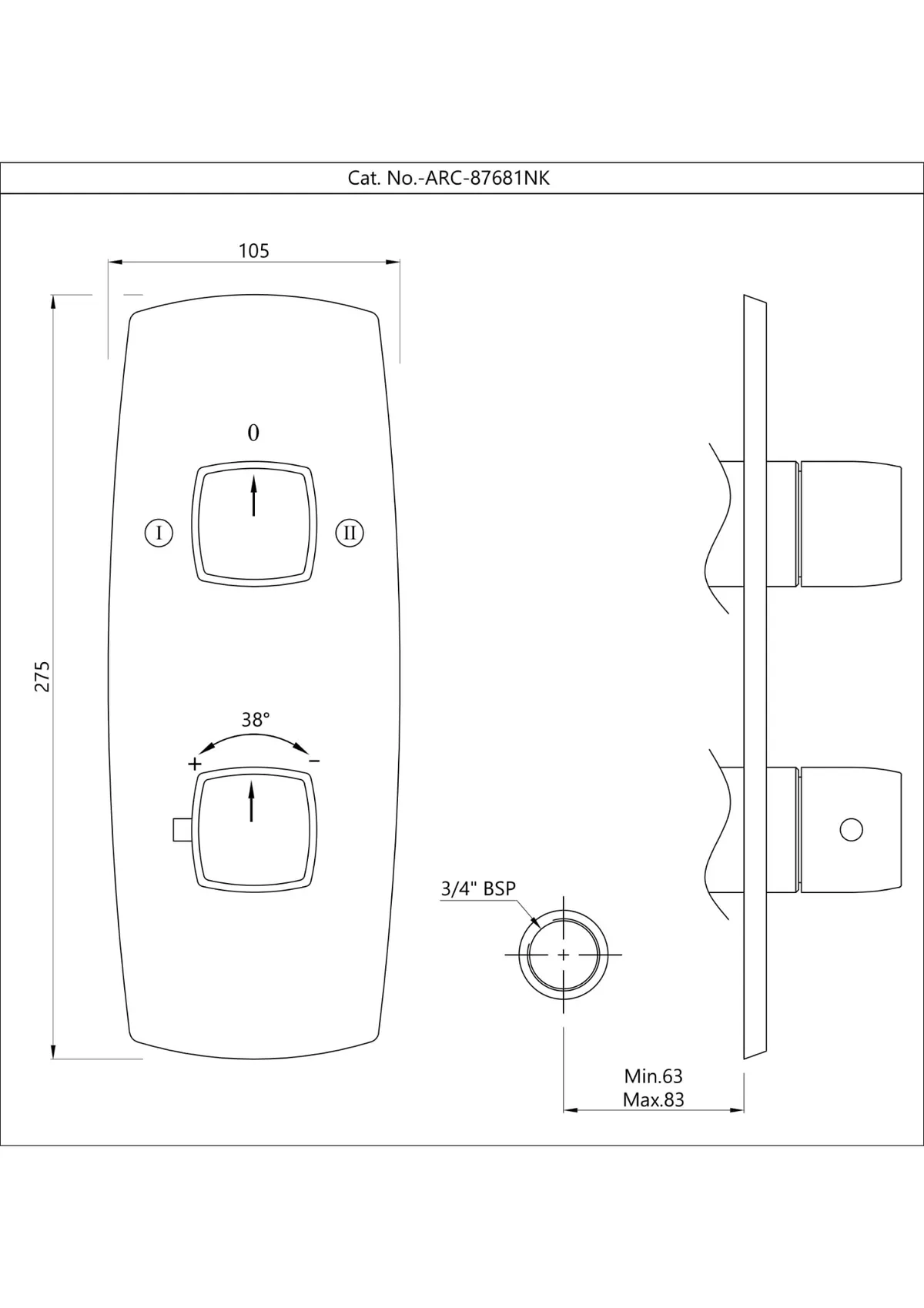 Jaquar Aquamax Thermostatic Mixer Exposed Parts Kit, 2 Way Diverter Arc series ARC-ABR-87681NK Antique Bronze - image 2