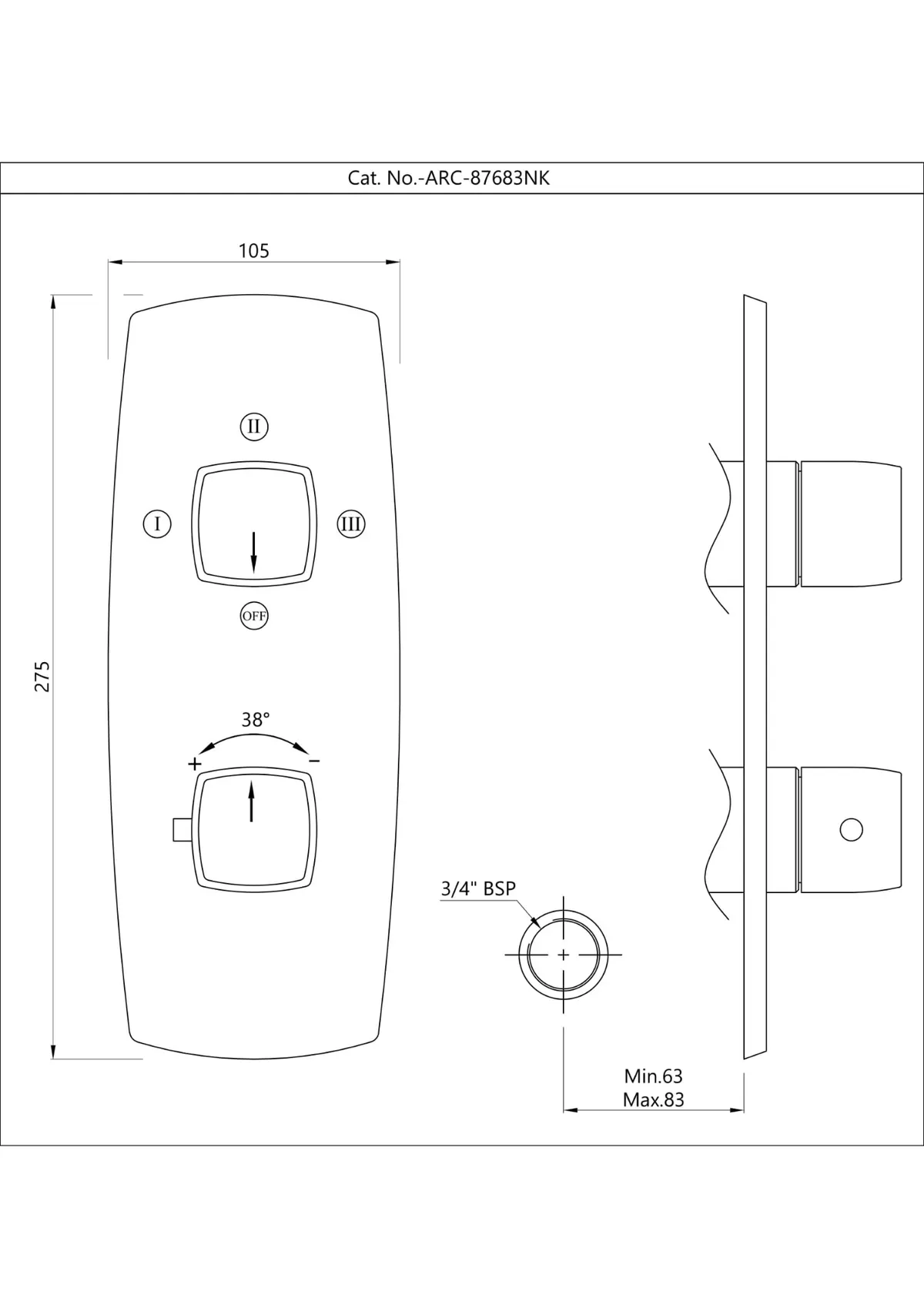 Jaquar Aquamax Thermostatic Mixer Exposed Parts Kit, 3 Way Diverter Arc series ARC-BCH-87683NK Black Chrome - image 2