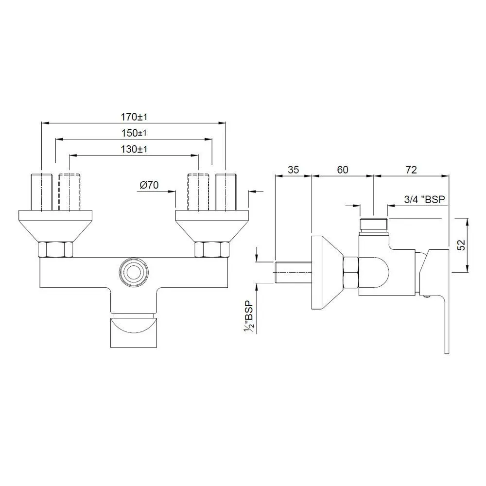 Jaquar 1 Way Exposed Wall Mixer with Pipe Connection and Wall Flanges Aria series ARI-CHR-39147 Chrome - image 2