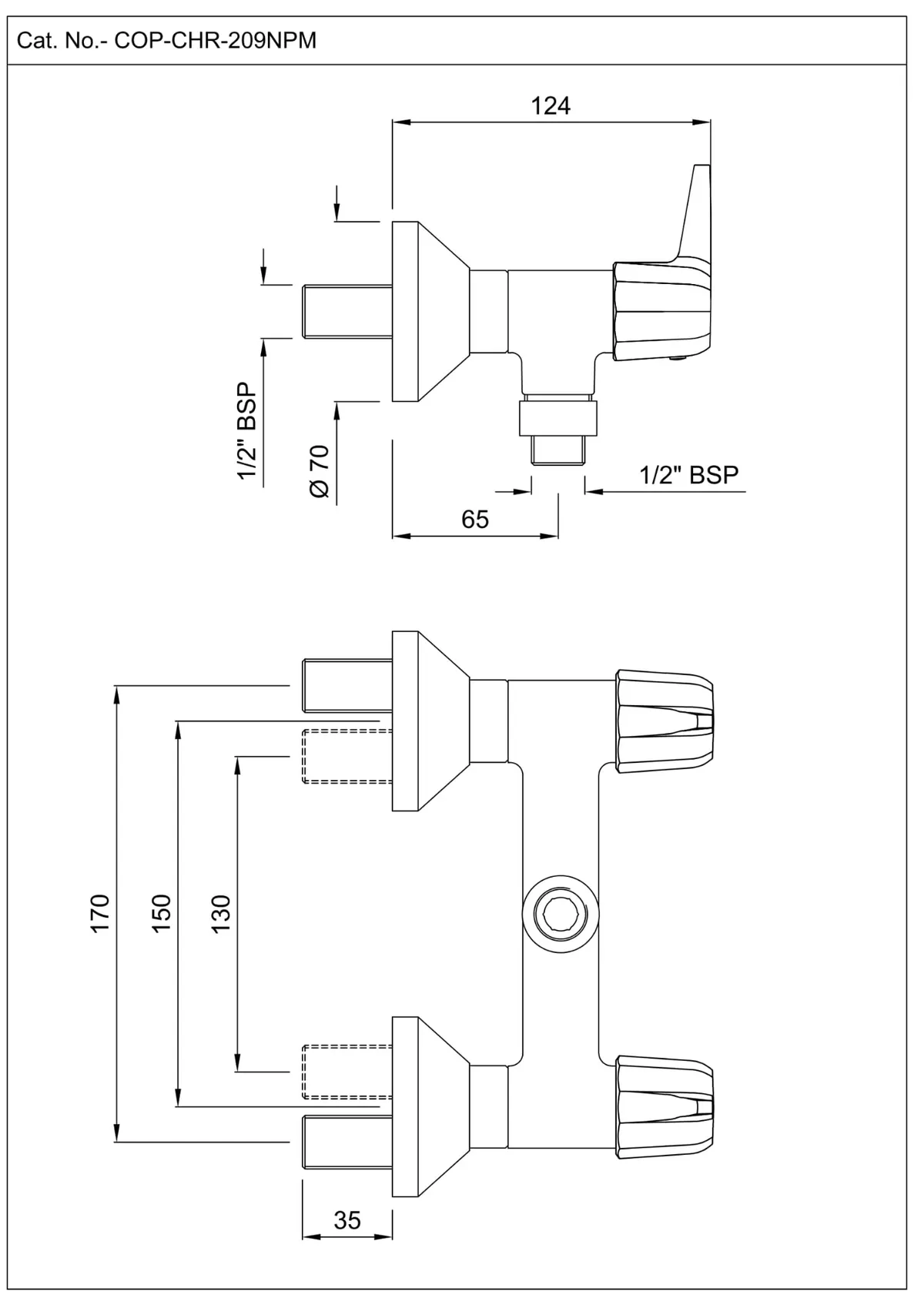 Jaquar 1 Way Wall Mixer for Shower Cubicles with Flanges Continental Prime series COP-CHR-209NPM Chrome - image 2