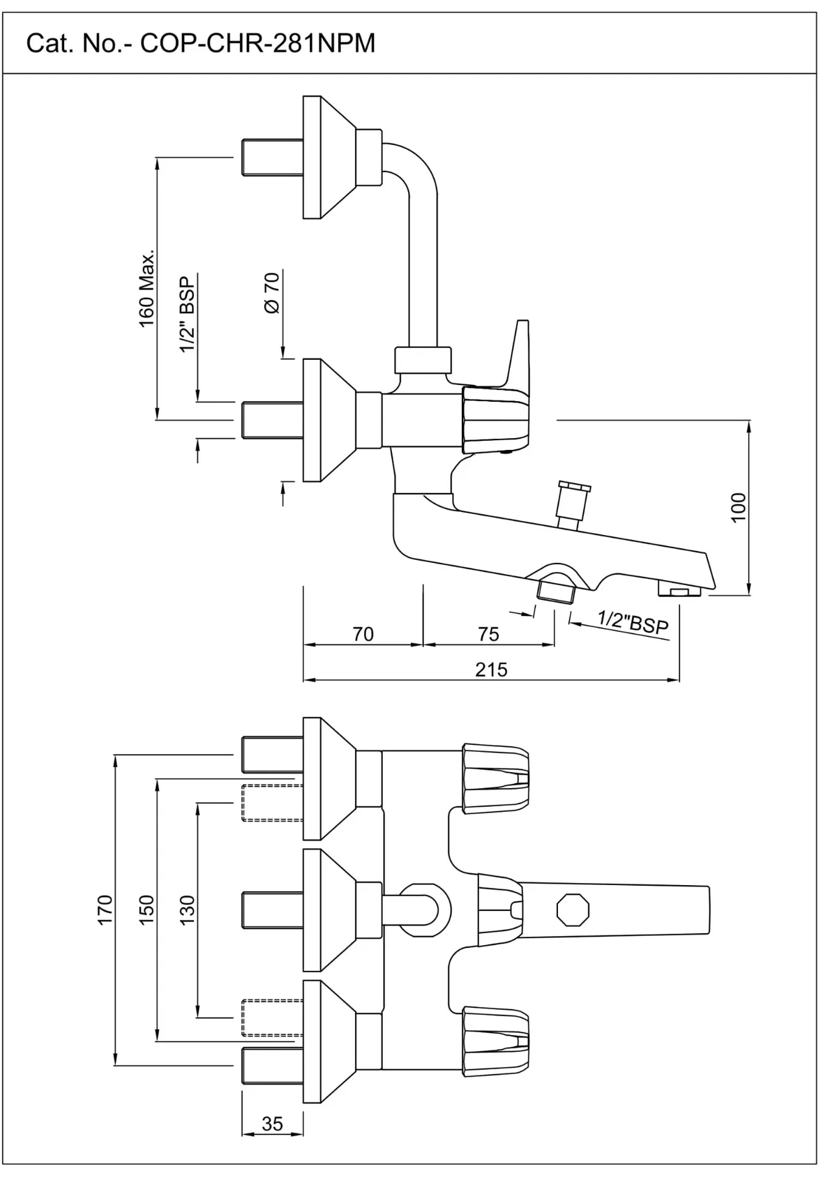 Jaquar Wall Mixer 3-in-1 System Continental Prime series COP-CHR-281NPM Chrome - image 2