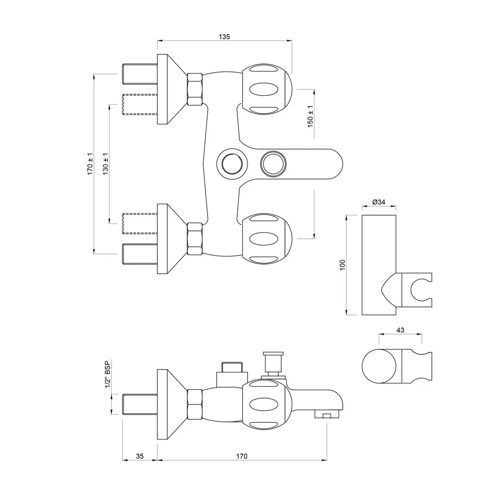 Jaquar Wall Mixer Clarion series CQT-CHR-23267 Chrome - image 2