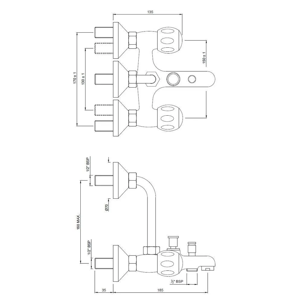 Jaquar Wall Mixer 3-in-1 System Clarion series CQT-CHR-23281UPR Chrome - image 2