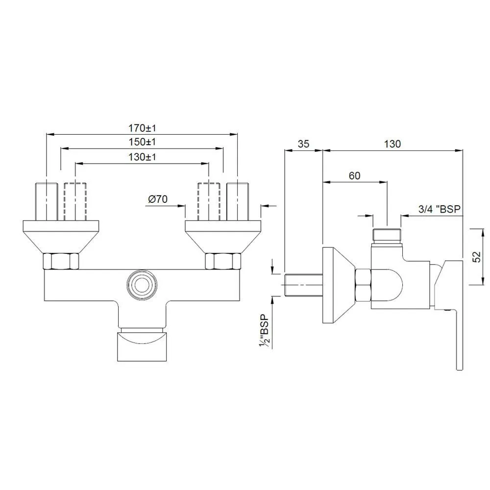 Jaquar 1 Way Exposed Wall Mixer with Pipe Connection and Wall Flanges Fusion series FUS-CHR-29147 Chrome - image 2