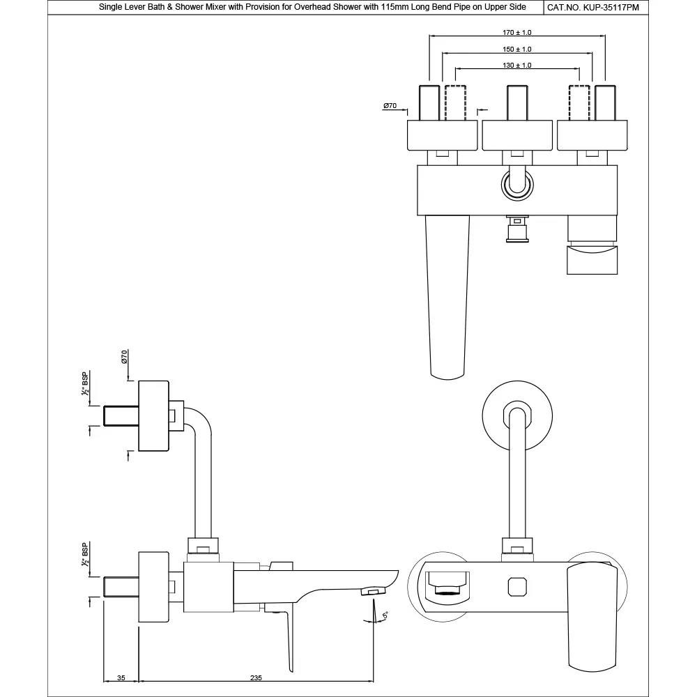 Jaquar Single Lever Wall Mixer Kubix Prime series KUP-BCH-35117PM Black Chrome - image 2