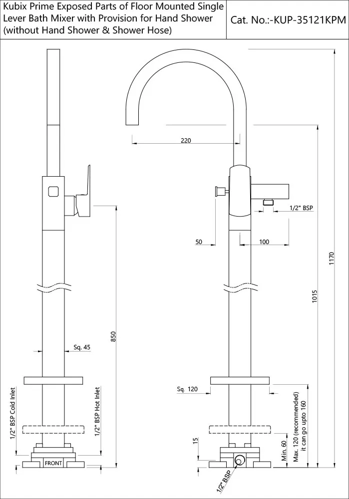 Jaquar Exposed Parts of Floor Mounted Single Lever Bath Mixer Kubix Prime series KUP-GBP-35121KPM Gold Bright PVD - image 2