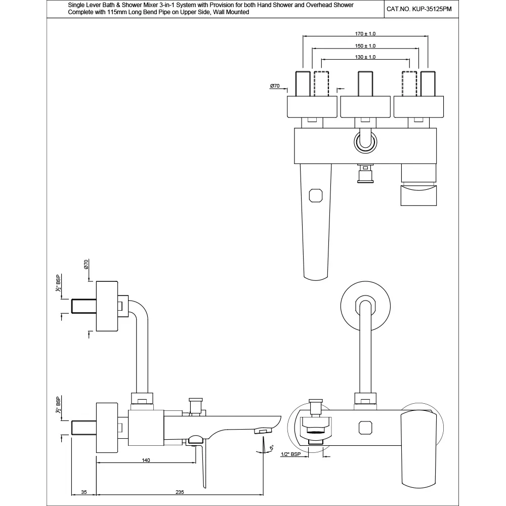 Jaquar Single Lever Wall Mixer 3-in-1 System Kubix Prime series KUP-BGP-35125PM Blush Gold Bright PVD - image 2