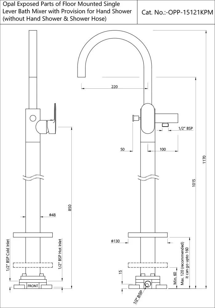 Jaquar Exposed Parts of Floor Mounted Single Lever Bath Mixer Opal Prime series OPP-BGP-15121KPM Blush Gold Bright PVD - image 1
