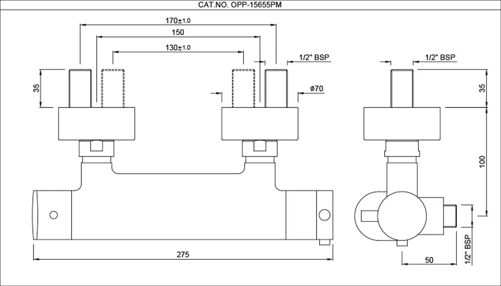 Jaquar Wall Mounted 1 Way Thermostatic Mixer with Connecting Legs Opal Prime series OPP-BCH-15655PM Black Chrome - image 2
