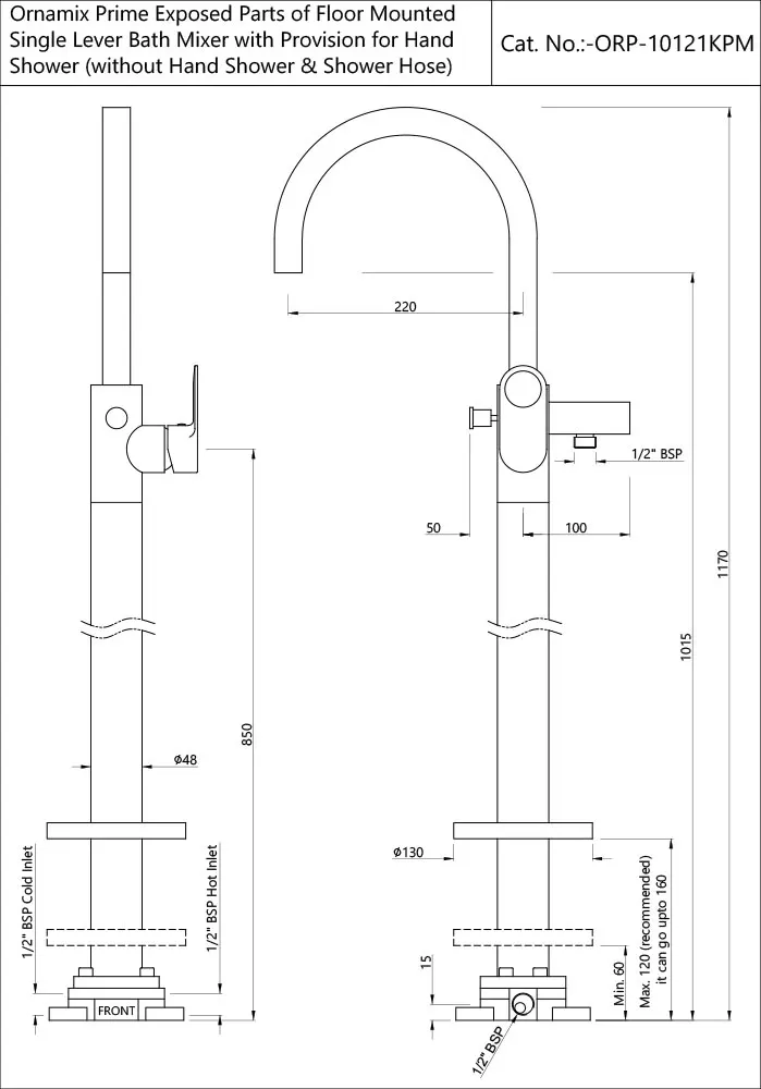 Jaquar Exposed Parts of Floor Mounted Single Lever Bath Mixer Floor Standing Mixer series ORP-BCH-10121KPM Black Chrome - image 2