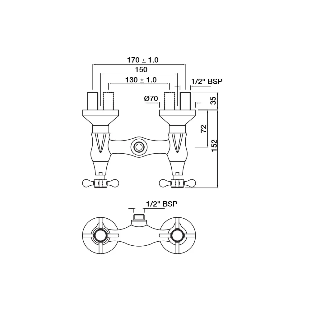 Jaquar 1 Way Wall Mixer for Shower Cubicles with Connecting Legs Queens Prime series QQP-ABR-7209PM Antique Bronze - image 2