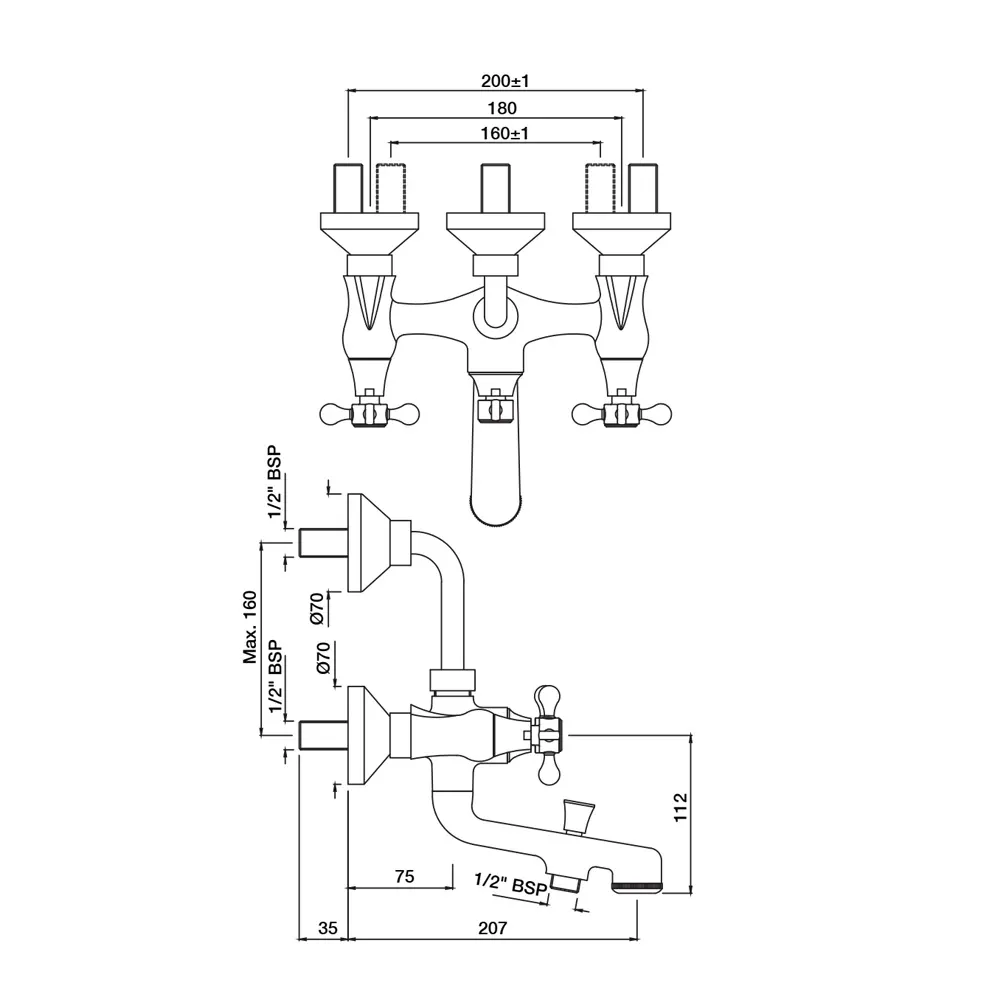Jaquar Wall Mixer 3-in-1 System Queen's Prime series QQP-ABR-7281PM Antique Bronze - image 2