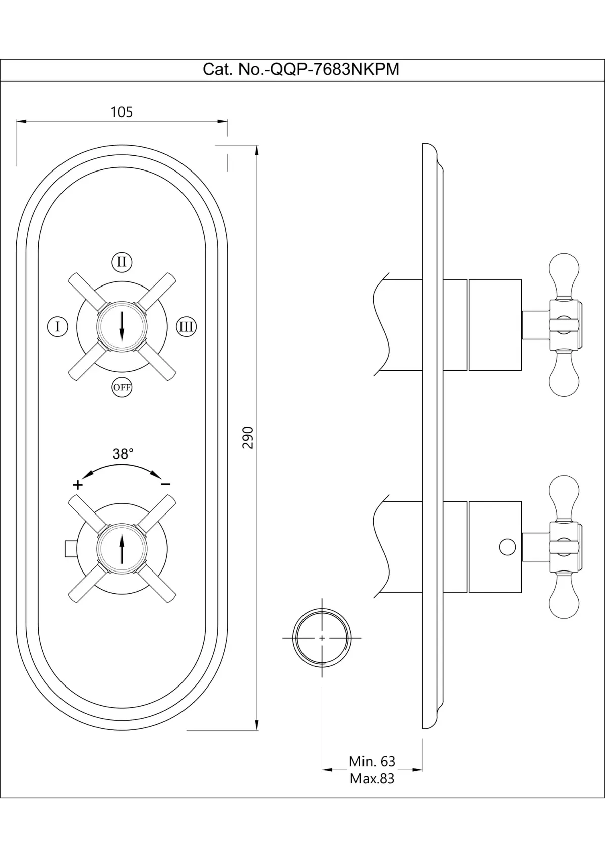 Jaquar Aquamax Thermostatic Mixer Part Kit with 3 Way Diverter Queens Prime series QQP-BCH-7683NKPM Black Chrome - image 2