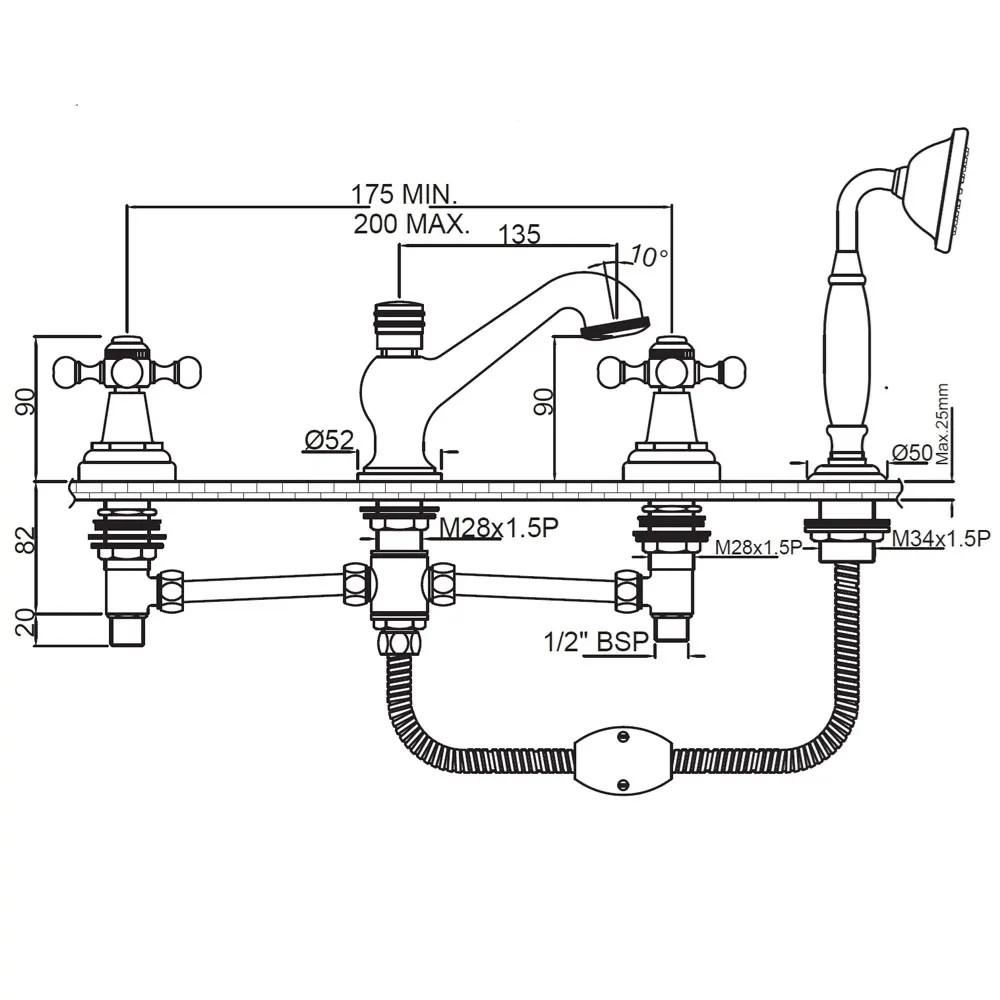 Jaquar 4-Hole Bath Tub Mixer Queens series QQT-BCH-7277 Black Chrome - image 2