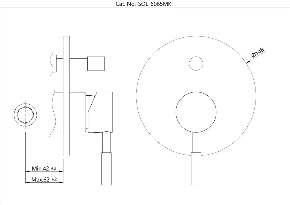 Jaquar Single Lever 2 Way Diverter Exposed Parts Kit with Button Solo series SOL-CHR-6065MK Chrome - image 2