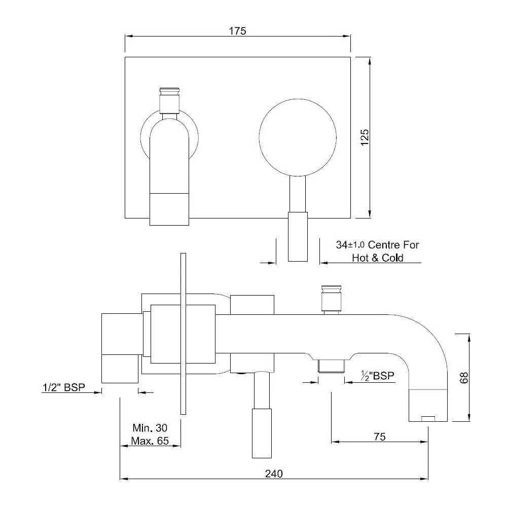 Jaquar High Flow Bath and Shower Mixer with Button Spout, 2 Way Diverter Solo series SOL-CHR-6137 Chrome - image 2